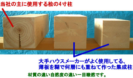 大手メーカーとの使用木材の違い その1